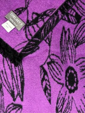 Chelsey II 100% Silk Scarf - Vibrant Purple Black Reversible Floral